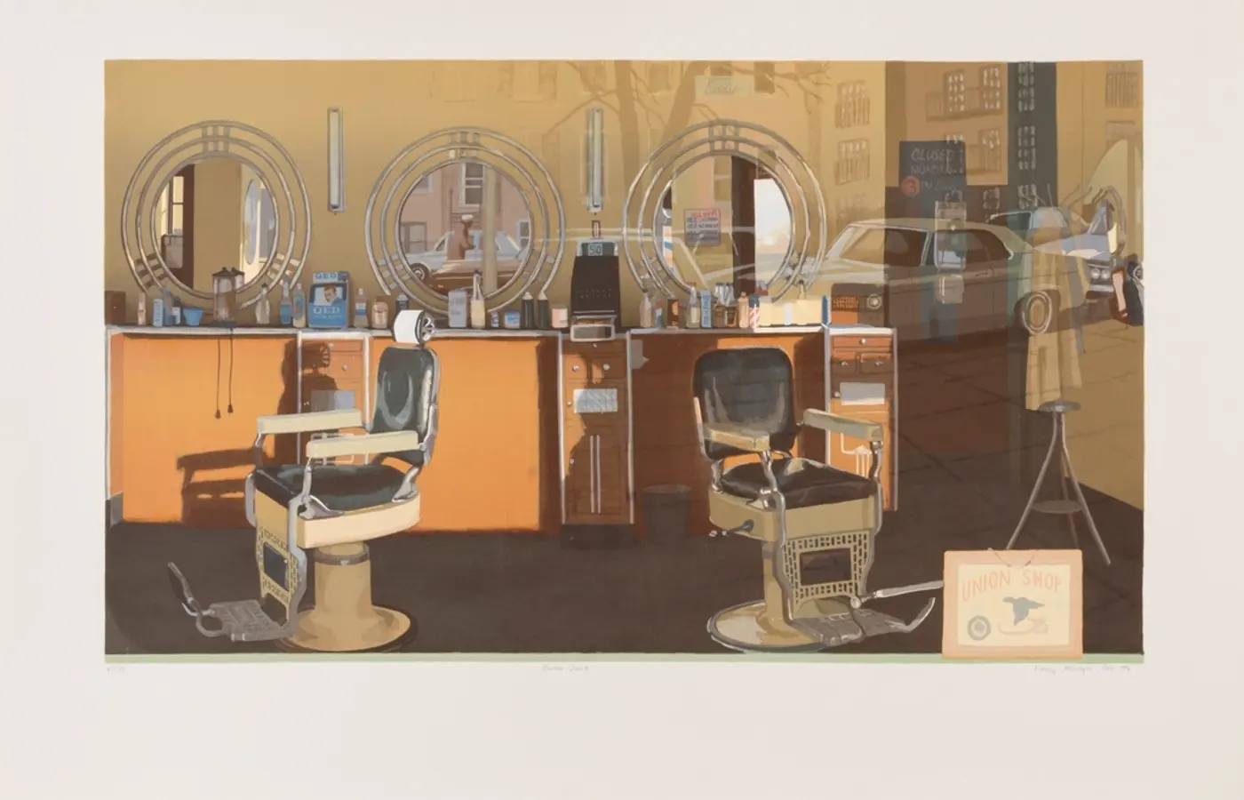Wnętrze barber shopu z fotelami i lustrami