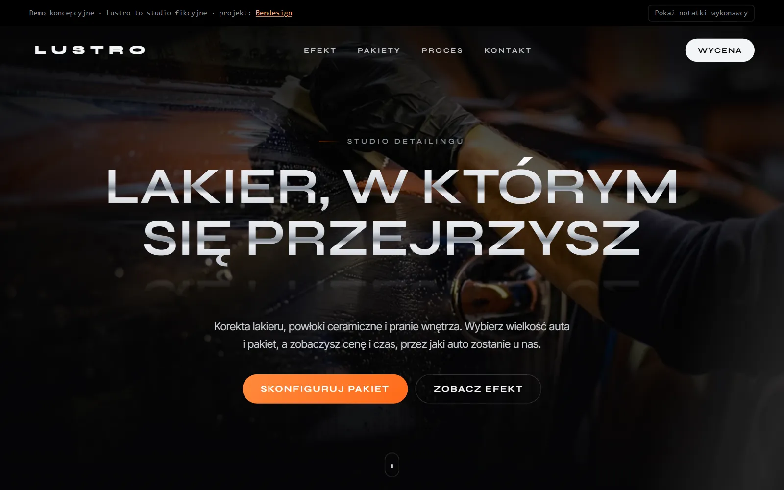 Projekt poglądowy: strona studia detailingu z konfiguratorem pakietu
