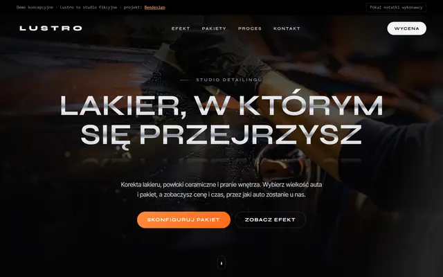 Projekt poglądowy: strona studia detailingu z konfiguratorem pakietu